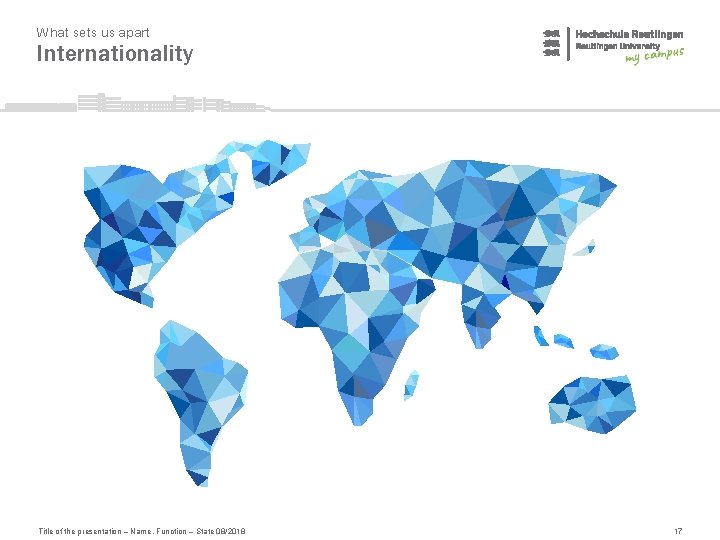 What sets us apart Internationality Title of the presentation – Name, Function – State