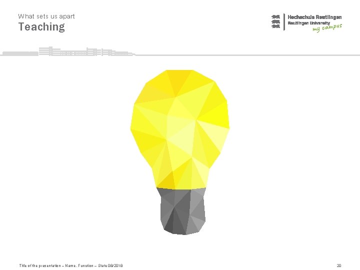 What sets us apart Teaching Title of the presentation – Name, Function – State