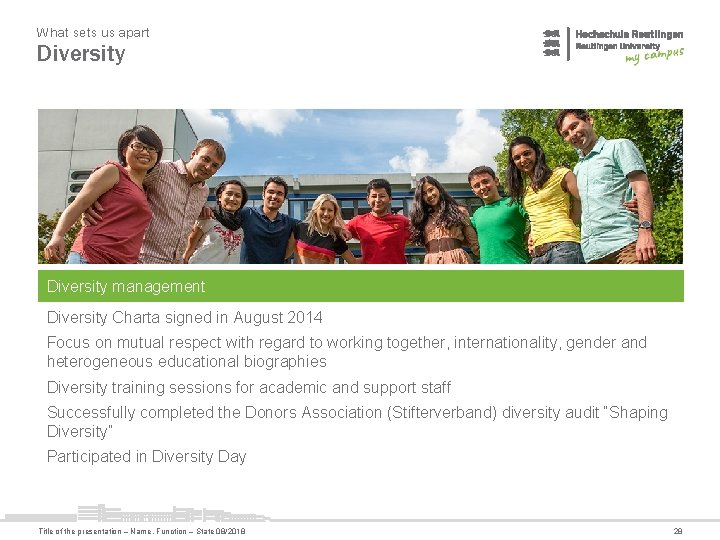 What sets us apart Diversity management Diversity Charta signed in August 2014 Focus on