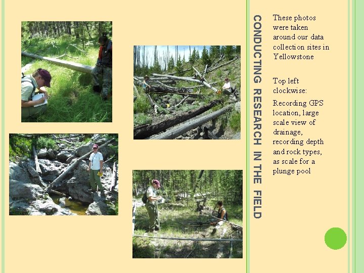 CONDUCTING RESEARCH IN THE FIELD These photos were taken around our data collection sites