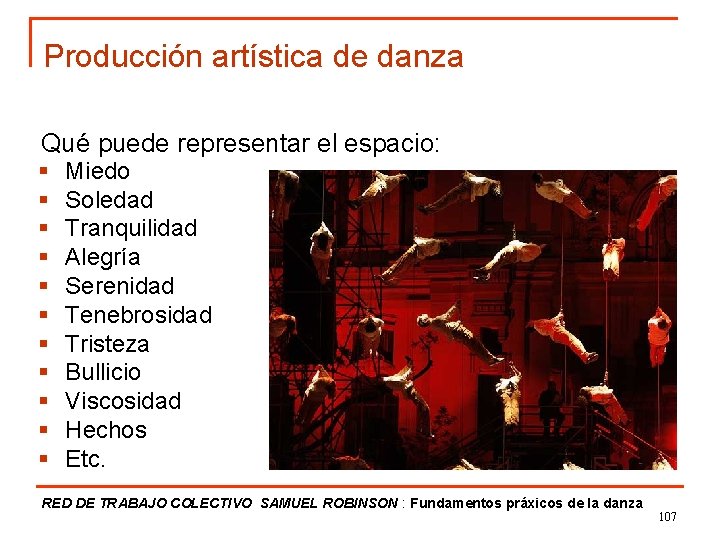 Producción artística de danza Qué puede representar el espacio: § § § Miedo Soledad