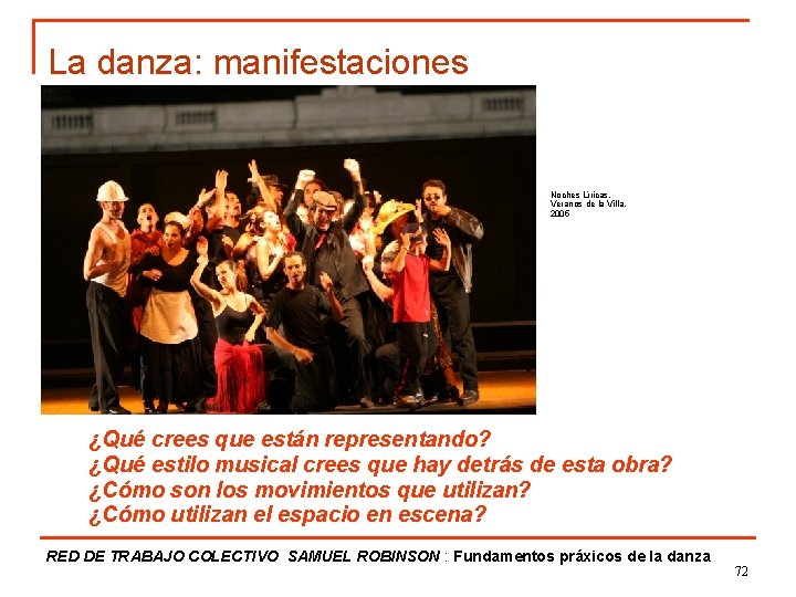 La danza: manifestaciones Noches Líricas, Veranos de la Villa, 2005 ¿Qué crees que están