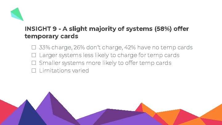 INSIGHT 9 - A slight majority of systems (58%) offer temporary cards � �