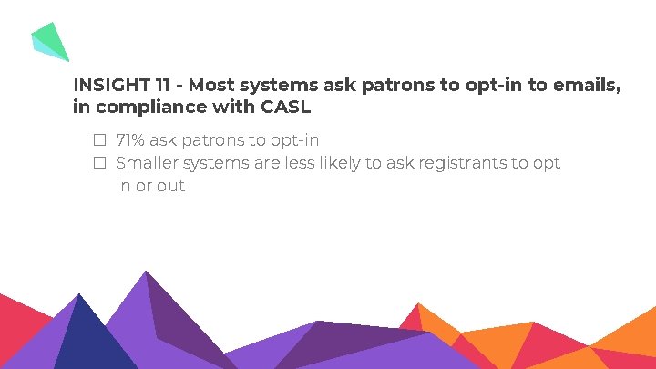 INSIGHT 11 - Most systems ask patrons to opt-in to emails, in compliance with