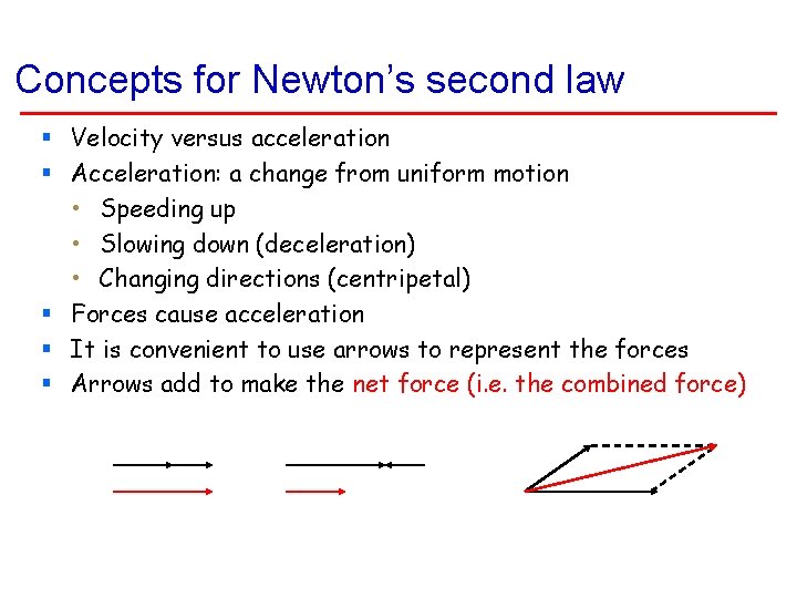 Concepts for Newton’s second law § Velocity versus acceleration § Acceleration: a change from