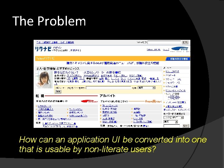 The Problem How can an application UI be converted into one that is usable