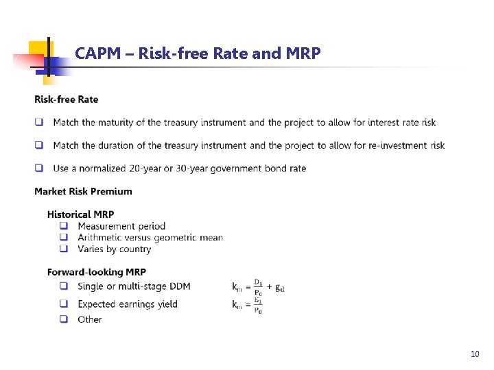 CAPM – Risk-free Rate and MRP 10 