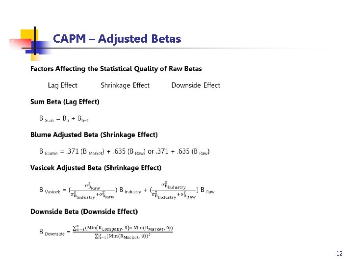 CAPM – Adjusted Betas 12 