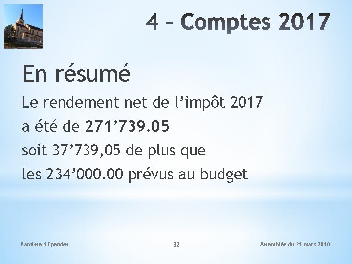 En résumé Le rendement net de l’impôt 2017 a été de 271’ 739. 05
