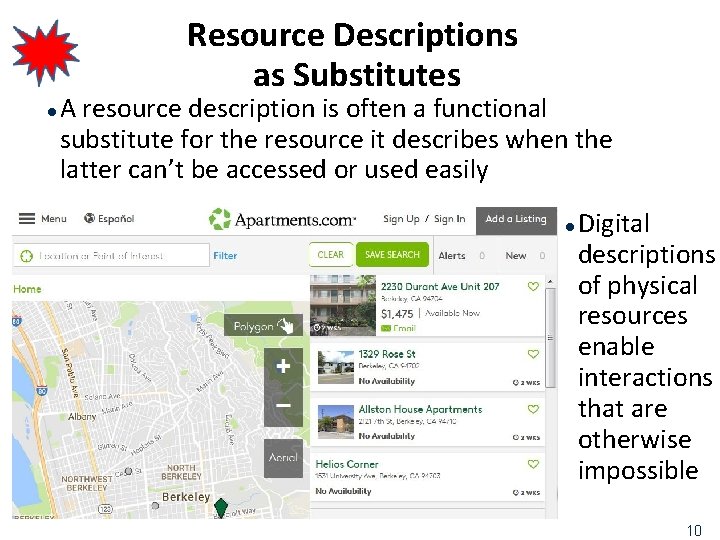 Resource Descriptions as Substitutes l A resource description is often a functional substitute for