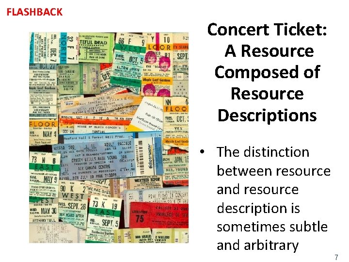 FLASHBACK Concert Ticket: A Resource Composed of Resource Descriptions • The distinction between resource