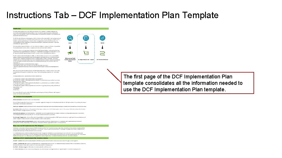 Instructions Tab – DCF Implementation Plan Template The first page of the DCF Implementation