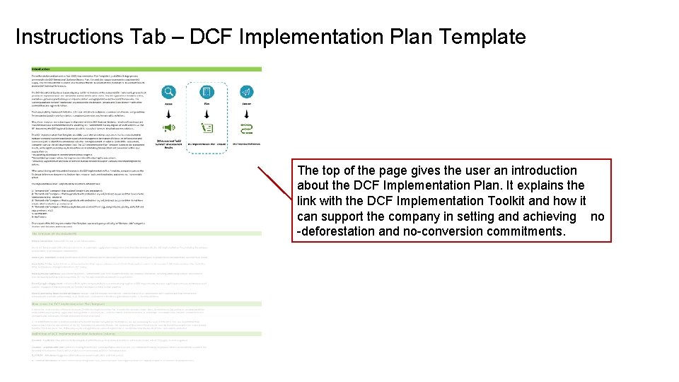 Instructions Tab – DCF Implementation Plan Template The top of the page gives the