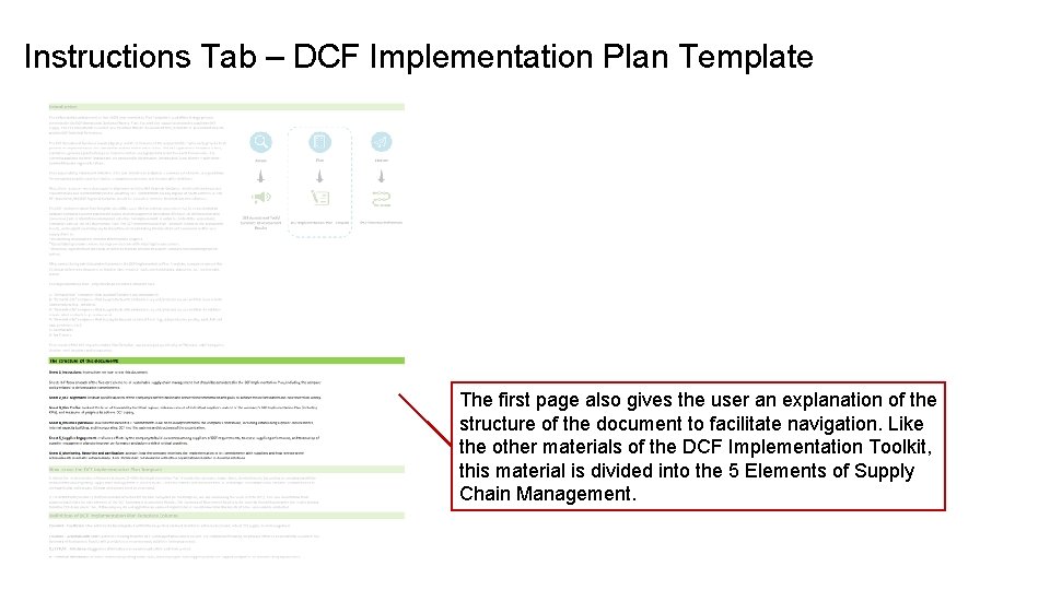 Instructions Tab – DCF Implementation Plan Template The first page also gives the user