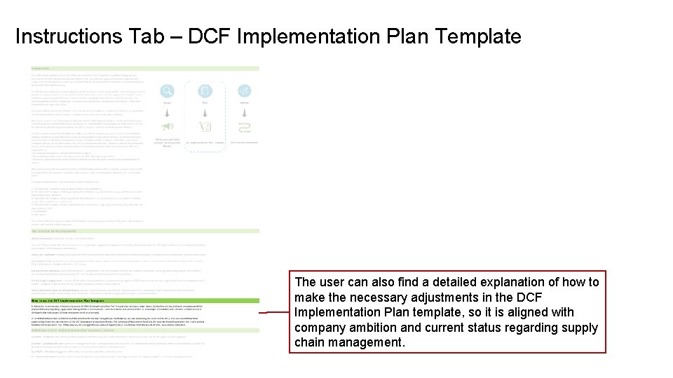 Instructions Tab – DCF Implementation Plan Template The user can also find a detailed