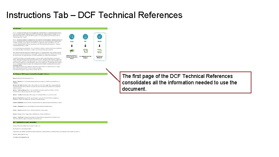 Instructions Tab – DCF Technical References The first page of the DCF Technical References