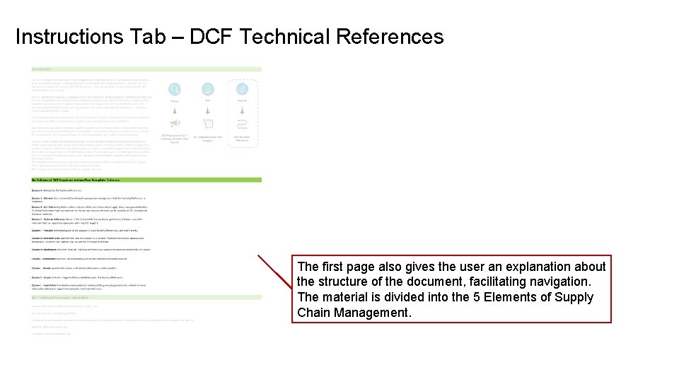 Instructions Tab – DCF Technical References The first page also gives the user an