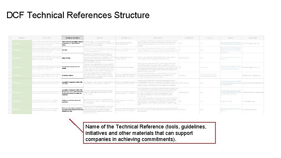 DCF Technical References Structure Name of the Technical Reference (tools, guidelines, initiatives and other