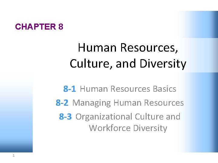 CHAPTER 8 Human Resources, Culture, and Diversity 8 -1 Human Resources Basics 8 -2