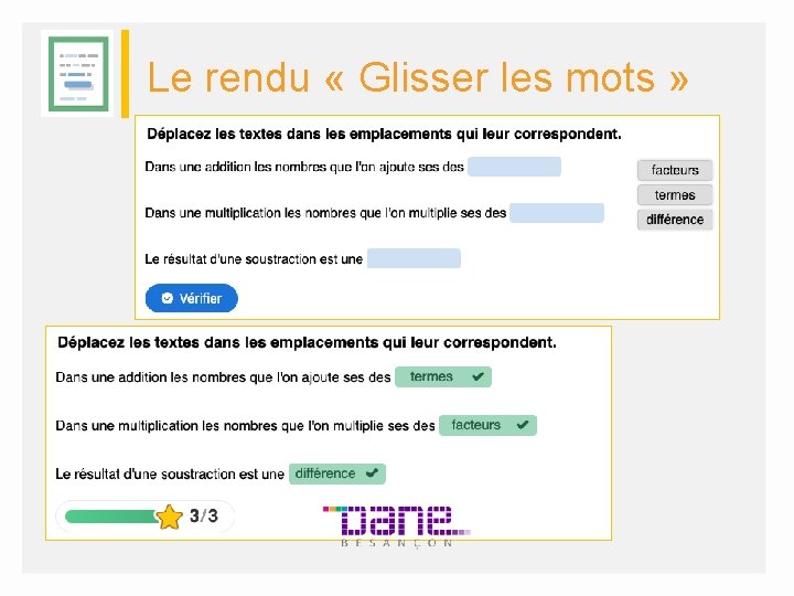 Le rendu « Glisser les mots » 