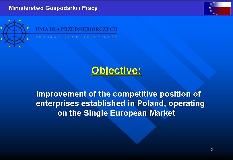 Ministerstwo Gospodarki i Pracy Objective: Improvement of the competitive position of enterprises established in