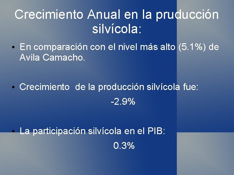 Crecimiento Anual en la pruducción silvícola: • En comparación con el nivel más alto Crecimiento Anual en la pruducción silvícola: • En comparación con el nivel más alto