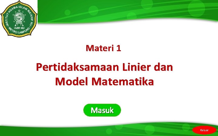 Materi 1 Pertidaksamaan Linier dan Model Matematika Masuk Keluar 