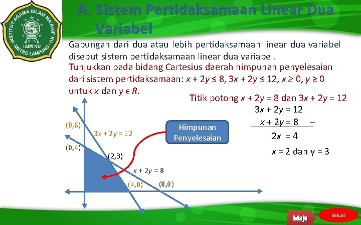 A. Sistem Pertidaksamaan Linear Dua Variabel Gabungan dari dua atau lebih pertidaksamaan linear dua