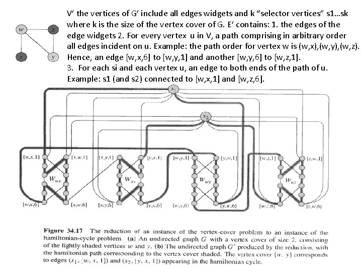 V’ the vertices of G’ include all edges widgets and k “selector vertices” s