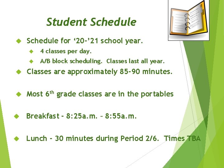 Student Schedule for ‘ 20 -’ 21 school year. 4 classes per day. A/B