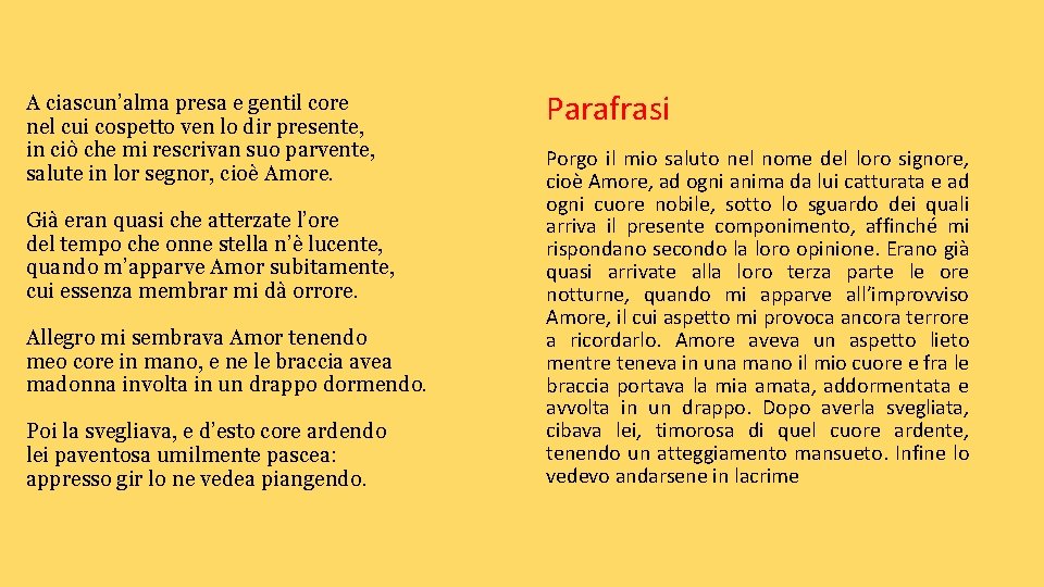 A Ciascun Alma Presa E Gentil Core Parafrasi