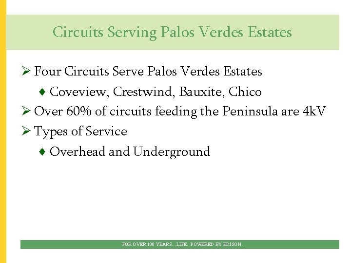 Circuits Serving Palos Verdes Estates Ø Four Circuits Serve Palos Verdes Estates ♦ Coveview,