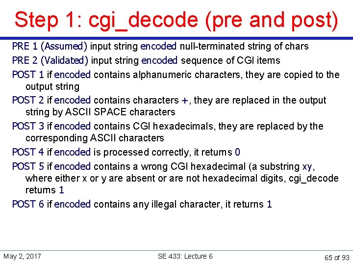 Step 1: cgi_decode (pre and post) PRE 1 (Assumed) input string encoded null-terminated string