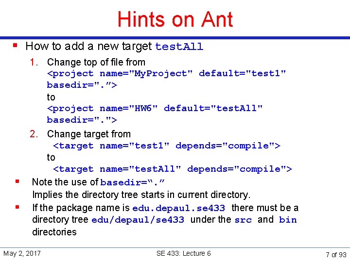 Hints on Ant § How to add a new target test. All § §