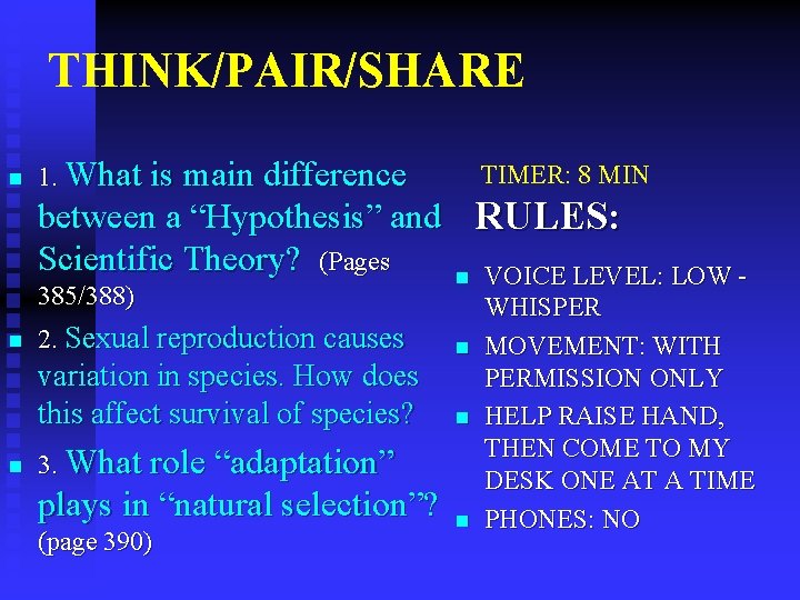 THINK/PAIR/SHARE n 1. What is main difference TIMER: 8 MIN 385/388) WHISPER MOVEMENT: WITH