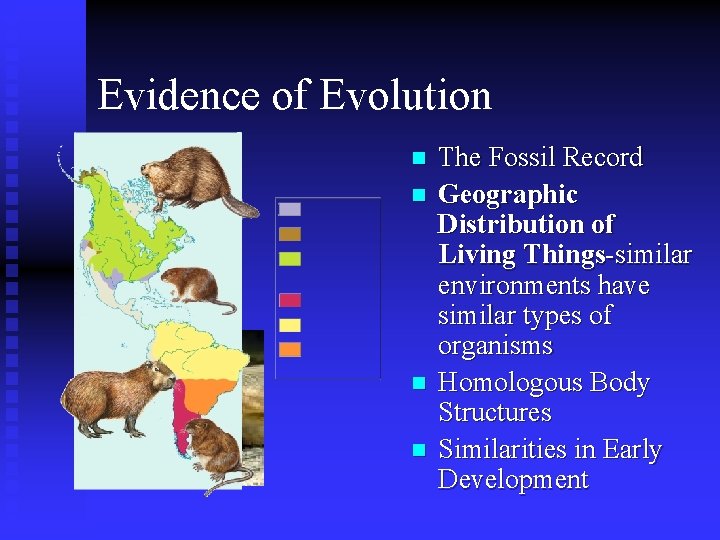 Evidence of Evolution n n The Fossil Record Geographic Distribution of Living Things-similar environments