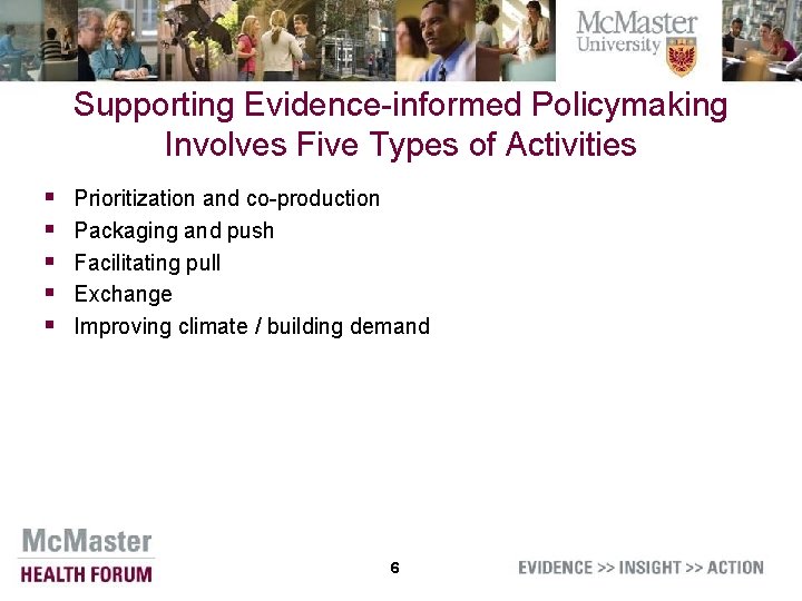 Supporting Evidence-informed Policymaking Involves Five Types of Activities § § § Prioritization and co-production