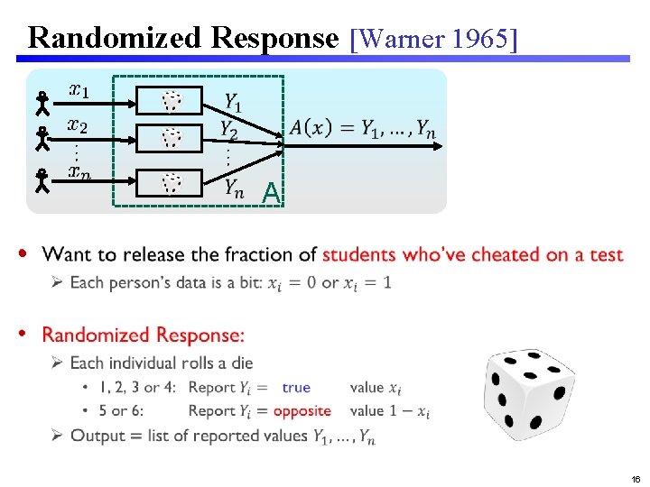 Randomized Response [Warner 1965] A • 16 