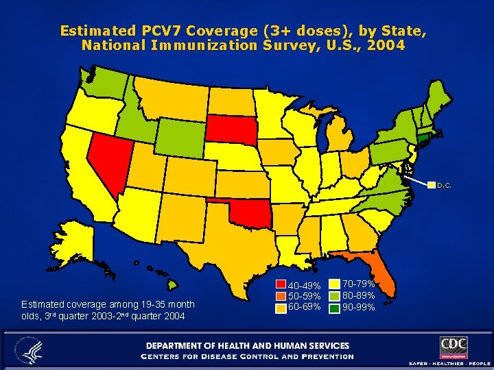 Estimated PCV 7 Coverage (3+ doses), by State, National Immunization Survey, U. S. ,