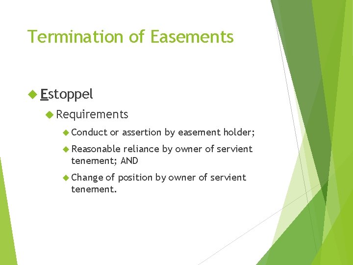 Termination of Easements Estoppel Requirements Conduct or assertion by easement holder; Reasonable reliance by