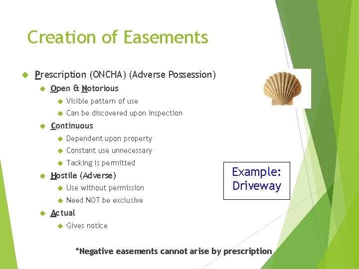 Creation of Easements Prescription (ONCHA) (Adverse Possession) Open & Notorious Visible pattern of use