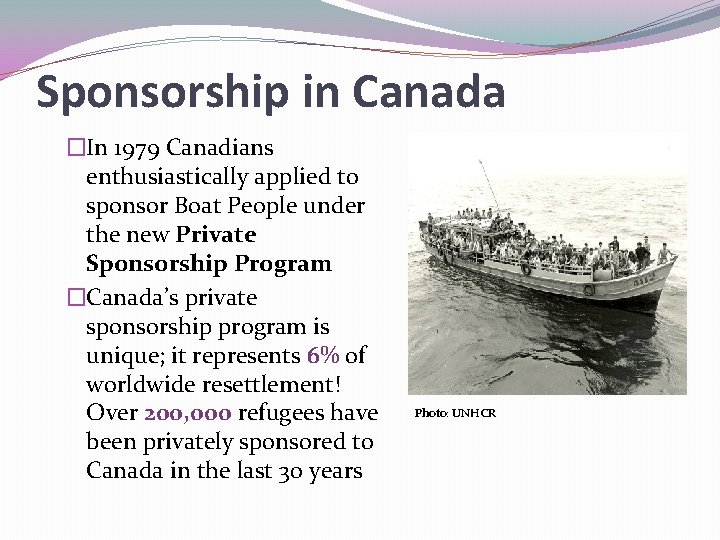 Sponsorship in Canada �In 1979 Canadians enthusiastically applied to sponsor Boat People under the