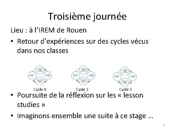 Troisième journée Lieu : à l’IREM de Rouen • Retour d’expériences sur des cycles