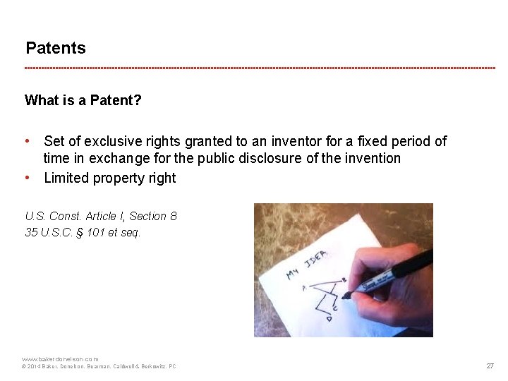 Patents What is a Patent? • Set of exclusive rights granted to an inventor