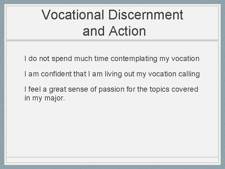 Vocational Discernment and Action I do not spend much time contemplating my vocation I