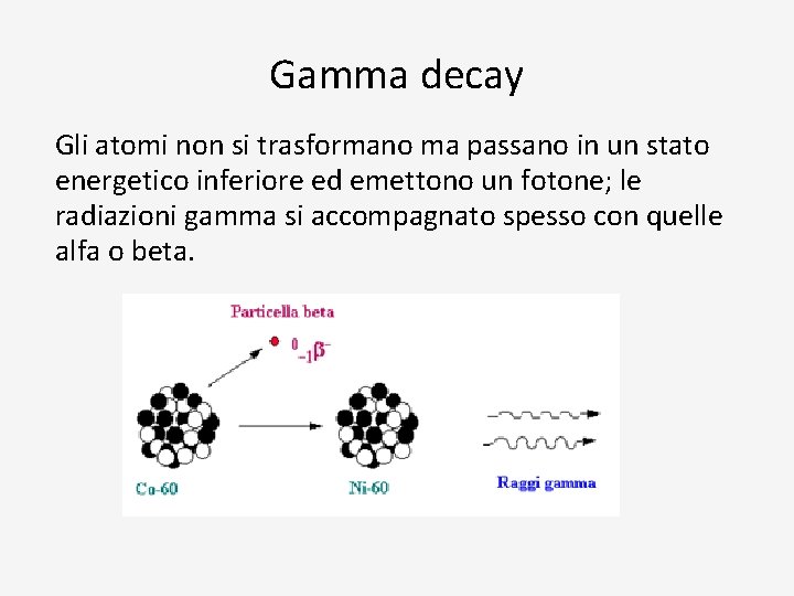 Gamma decay Gli atomi non si trasformano ma passano in un stato energetico inferiore