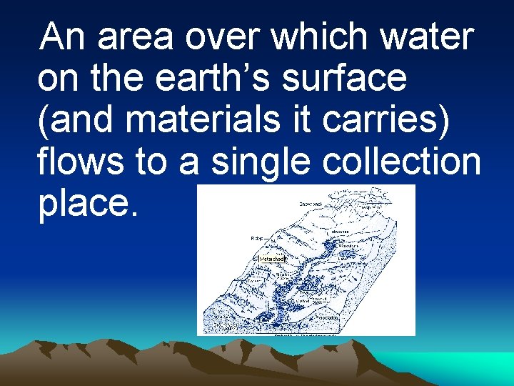 An area over which water on the earth’s surface (and materials it carries) flows
