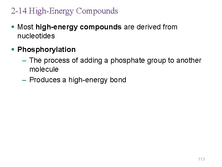 2 -14 High-Energy Compounds § Most high-energy compounds are derived from nucleotides § Phosphorylation