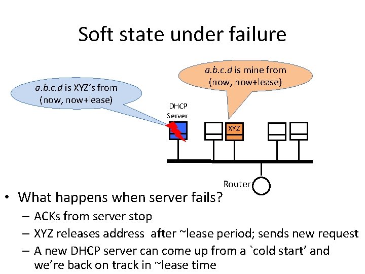 Soft state under failure a. b. c. d is XYZ’s from (now, now+lease) a.