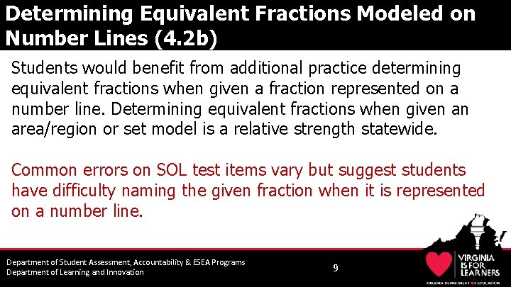 Determining Equivalent Fractions Modeled on Number Lines (4. 2 b) Students would benefit from